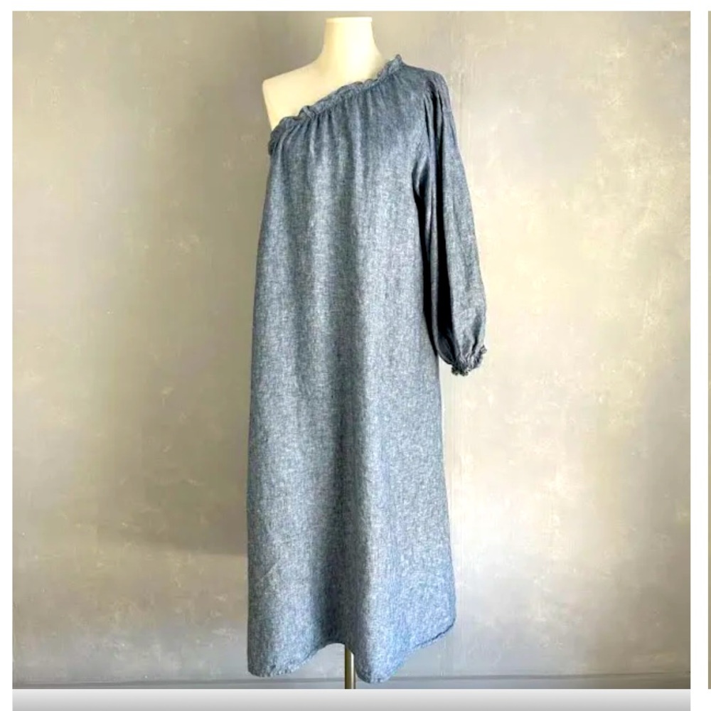 LAKE - Milli MIDI Dress - Sz S - Linen Navy
